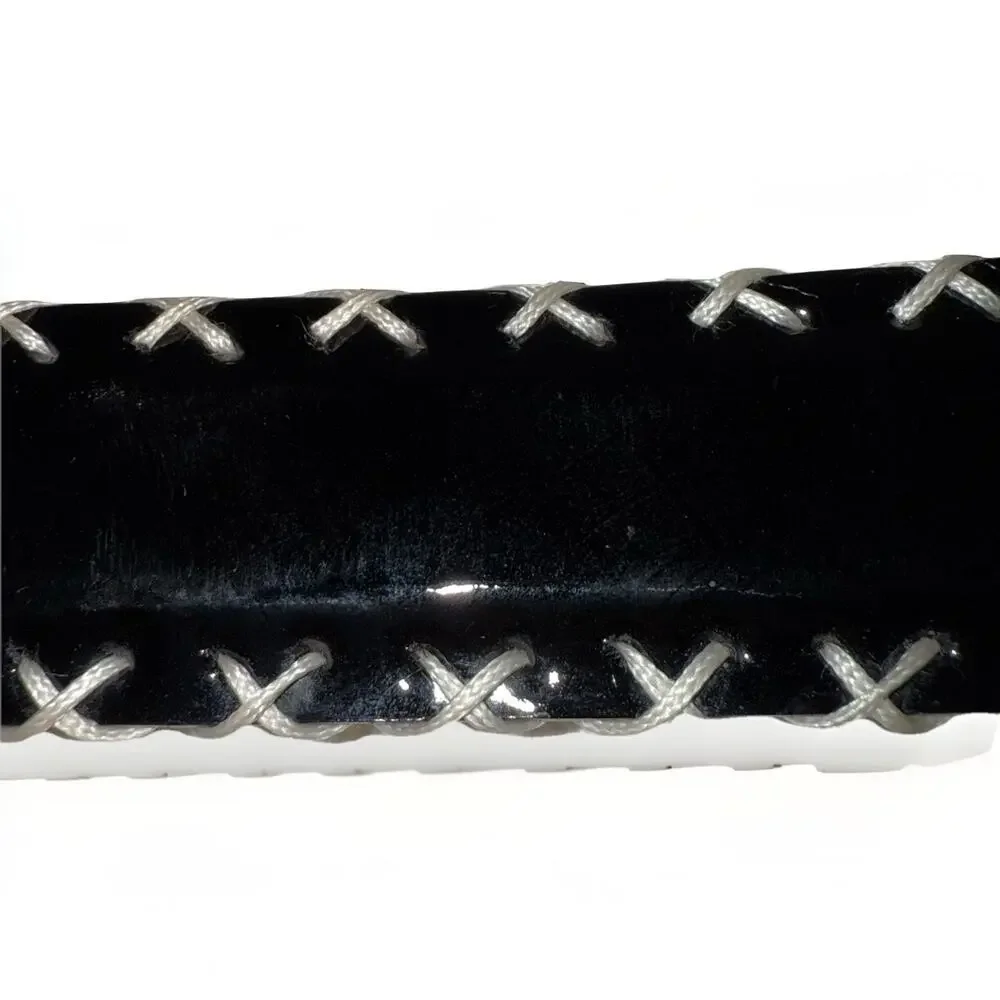 Berthille Cross Stitch Black Patent Leather Belt Luxury Hand Made In France 90